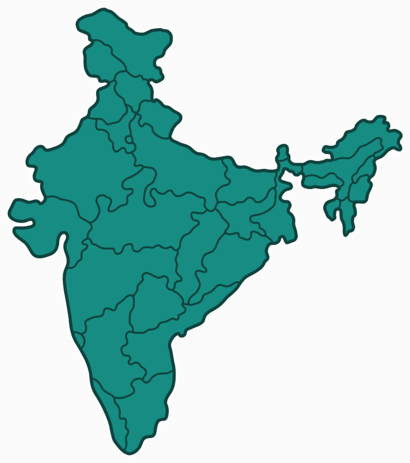 Map of India marking Bollard's presence across 15 states